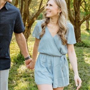 Pink Lily light blue romper